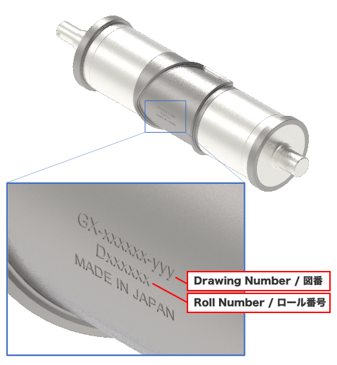The die cutter drawing number and model number. / �_�C�J�b�^�[�̐}�ԁE�^�Ԃ̋L�ډӏ�
