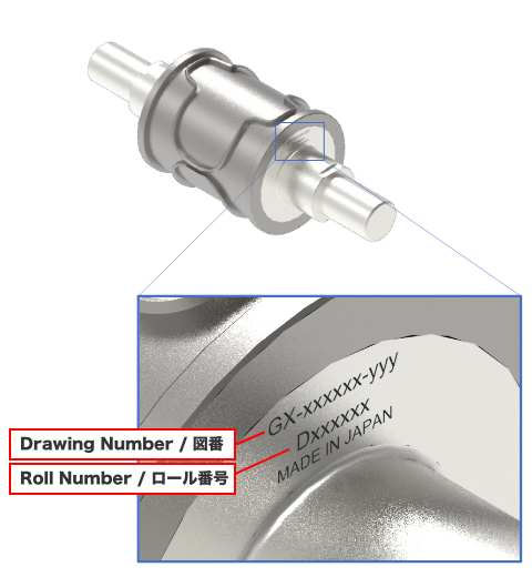The die cutter drawing number and model number. / �_�C�J�b�^�[�̐}�ԁE�^�Ԃ̋L�ډӏ�